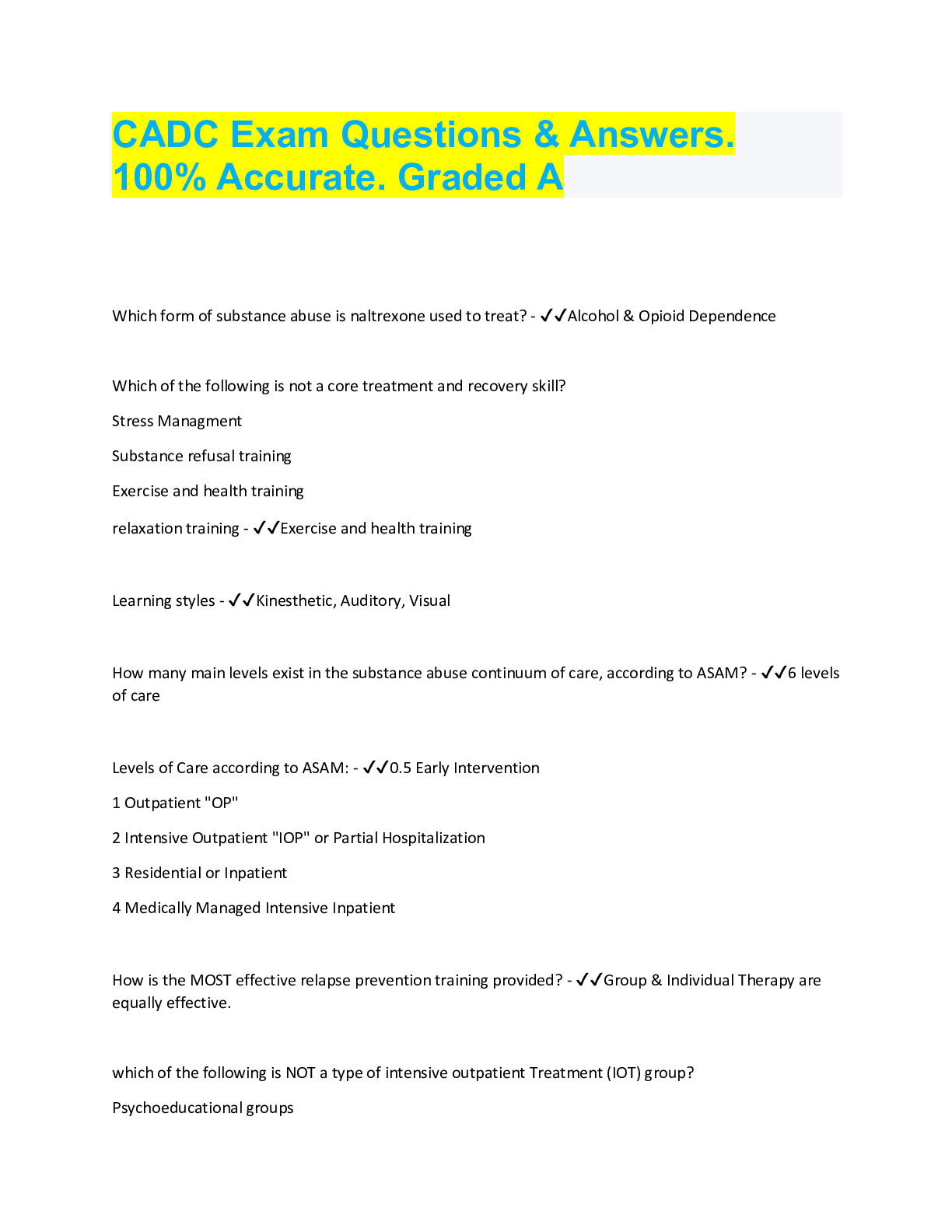 Preview image for CADC Exam Questions & Answers.  100% Accurate. Graded A